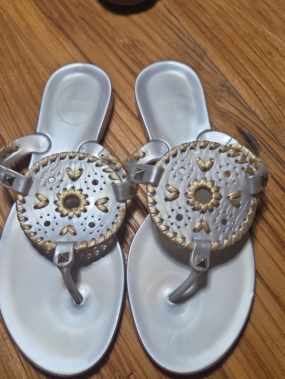 Jack Rogers Women’s Silver and Gold Embellished Thong Sandals